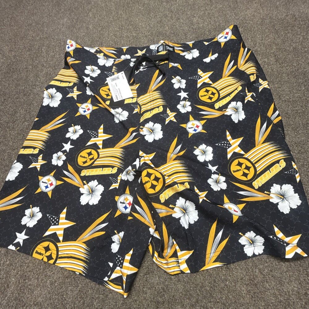 Men’s XXL Pittsburgh Steelers Hibiscus Swimming Trunks
